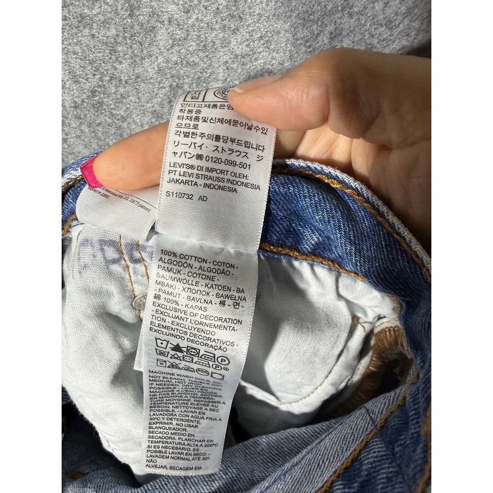 Levi's Blue Denim High-Rise Frayed Jean Shorts - Picture 6 of 8